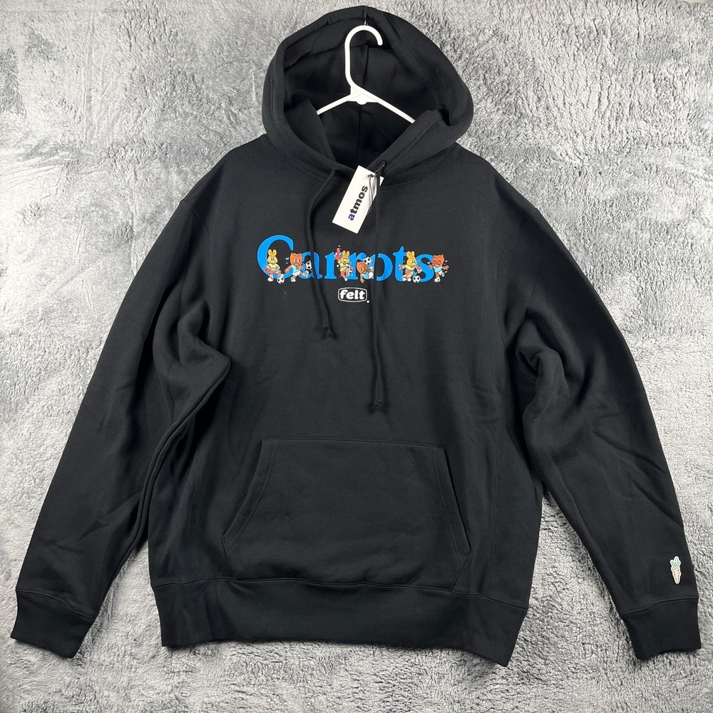 FELT x Carrots Wordmark Hoodie Mens XL Black Graphic Logo Long Sleeve Pullover